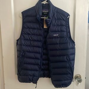 Patagonia Men’s Navy down puffer vest.